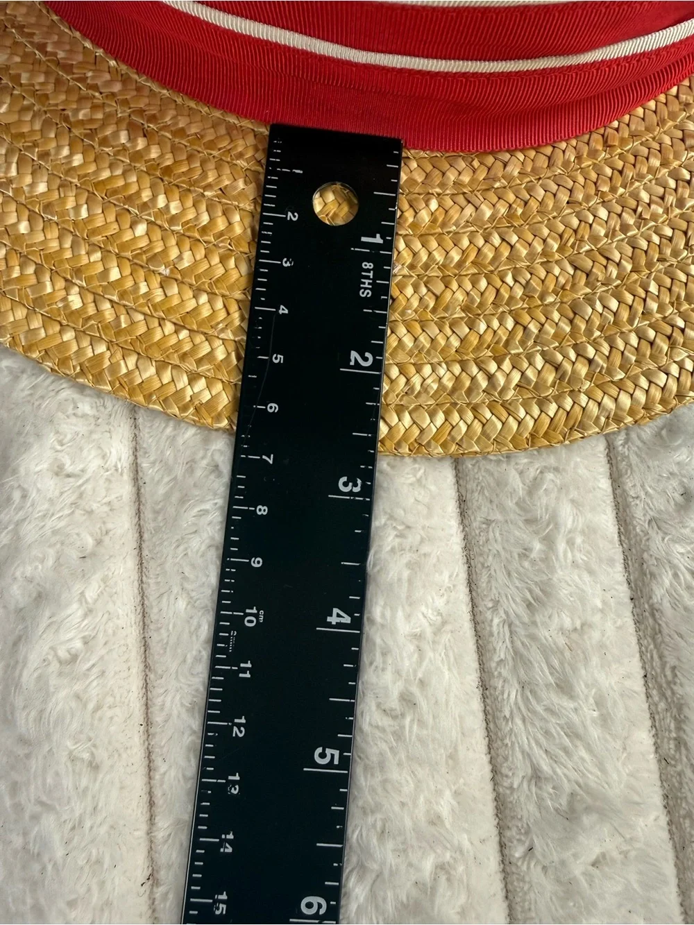 Vtg. 80s Laura Ashley Straw Boater Hat Red Ribbon Bow Cottagecore Great Britain